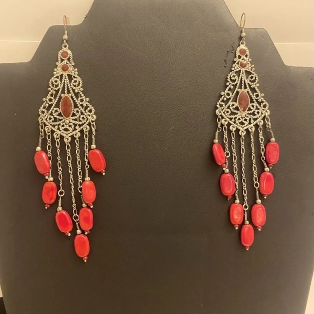 Elegant Dark Red Chandelier Earrings